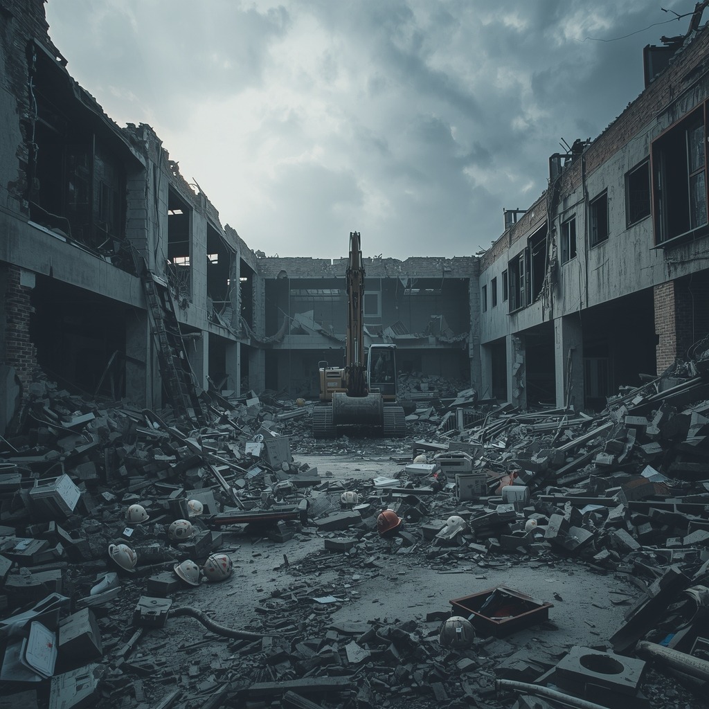 lucid-origin_A_deserted_courtyard_undergoing_demolition_with_rubble_and_debris_scattered_all_-0