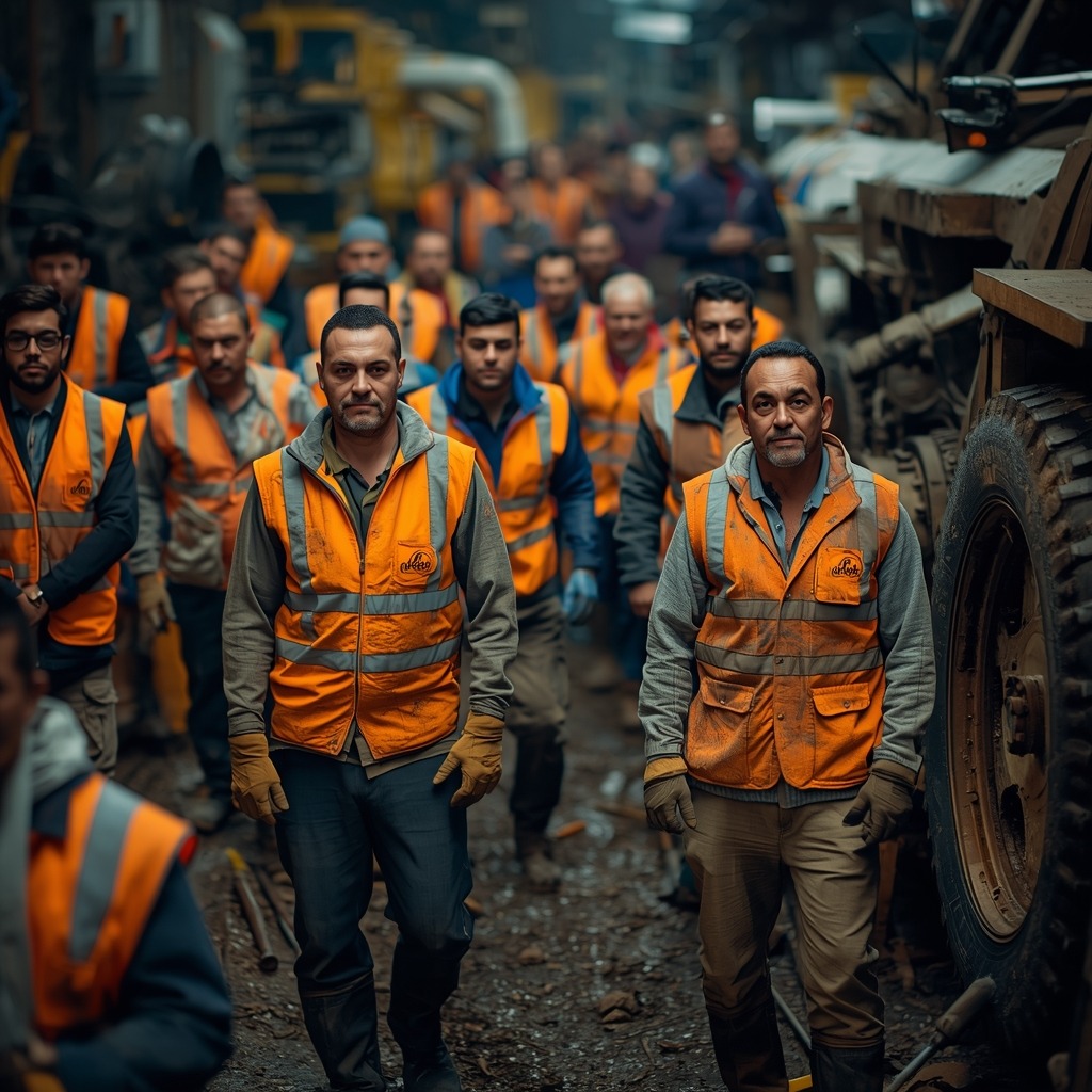 lucid-origin_Manual_dismantling_crews_in_a_dimly_lit_industrial_setting_wearing_worn_and_fade-0